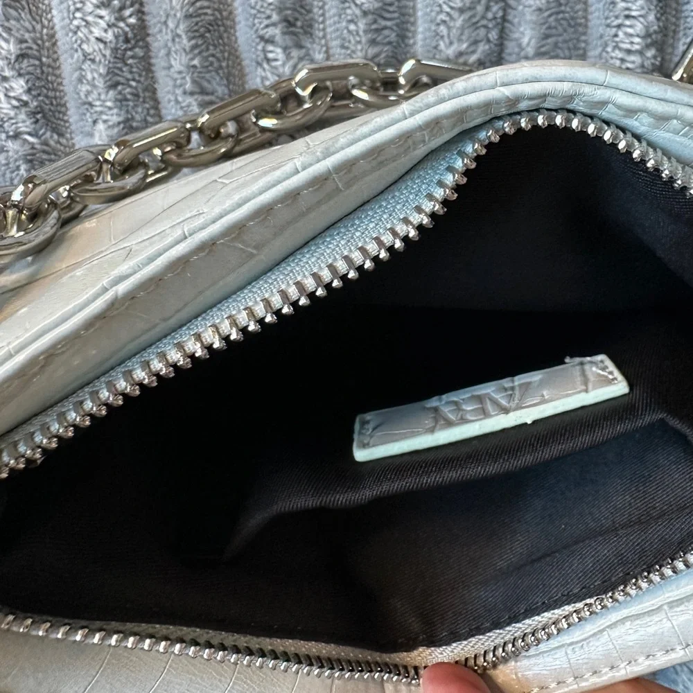 Zara Grey Croc pattern Silver Chain Shoulder Hand Bag